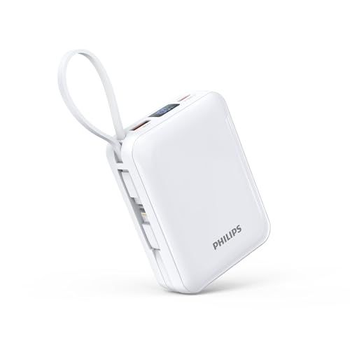 Philips (フィリップス) 20000mAh 大容量 PD 22.5W 急速充電 Lightning type-c ケーブル内蔵 タイプc ライトニング 4台同時充電 携帯便利 充電器 iPhone 16 / 15 Android iO 0812125d