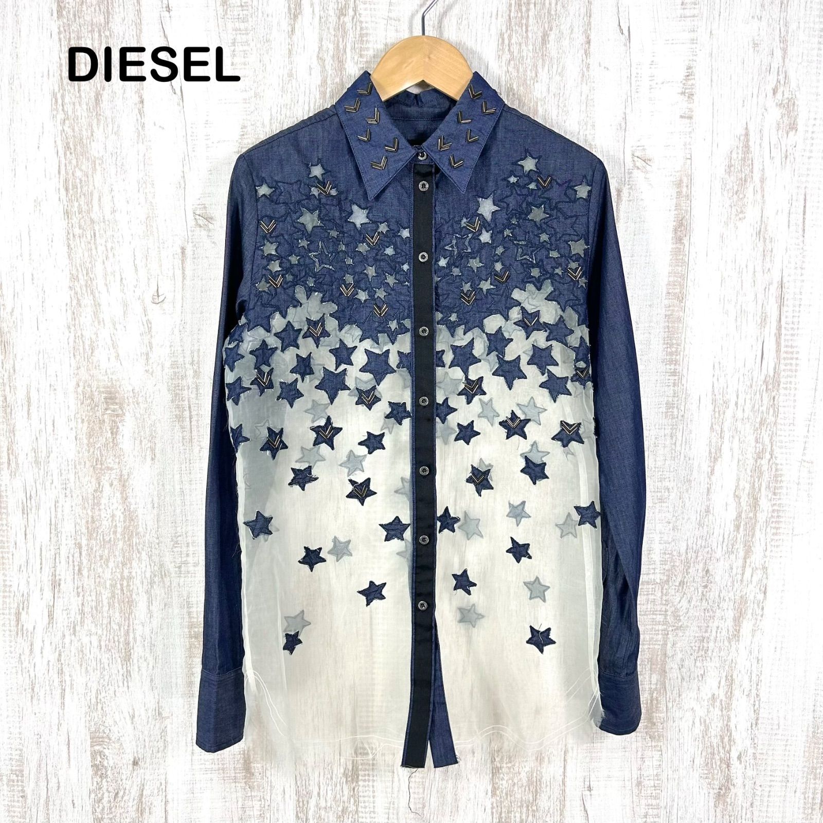 00s DIESEL ALL STAS ディーゼル 星刺繡 スター デニム シースルー 異 