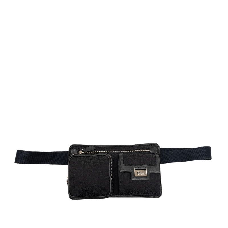 ディオール トロッターストリートシック バムバッグ ウエストバッグ ボディバッグ ブラック キャンバス レザー メンズ Dior【1-0266137】