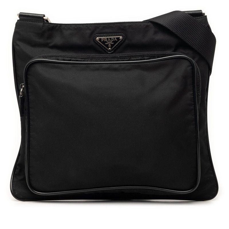 プラダ 三角ロゴプレート 斜め掛け ショルダーバッグ ブラック ナイロン レディース PRADA【1-0267336】