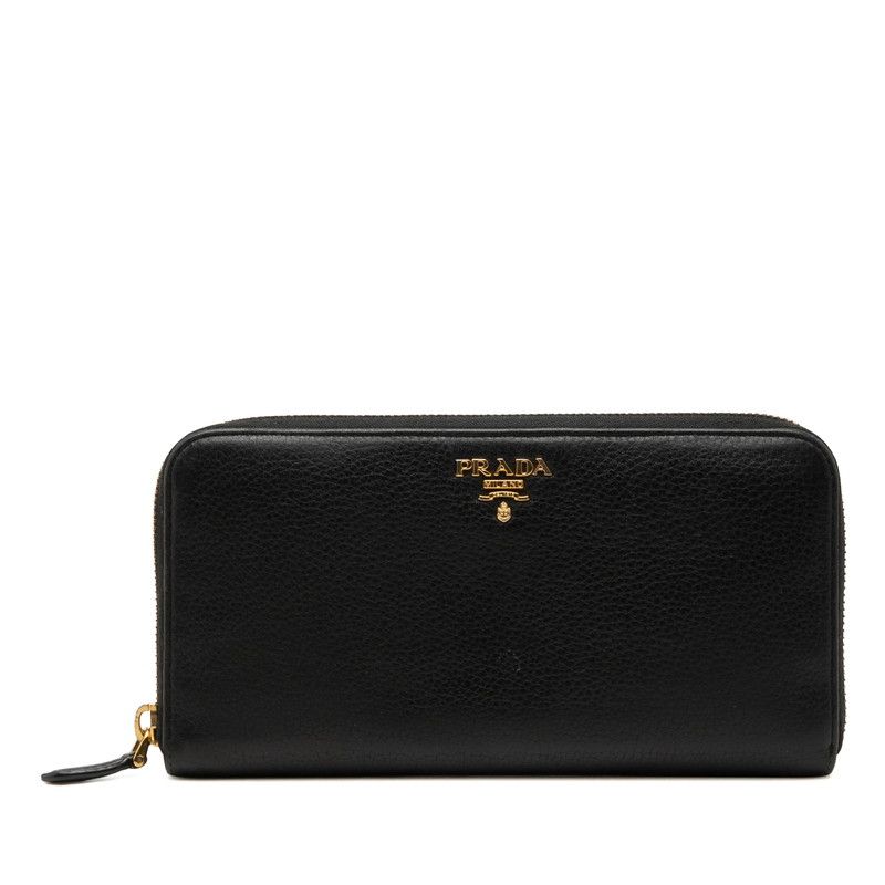 プラダ プラダ ラウンドファスナー 長財布 ブラック レザー レディース PRADA
