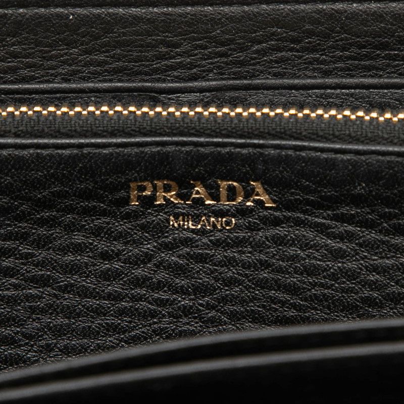 プラダ ラウンドファスナー 長財布 ブラック レザー レディース PRADA