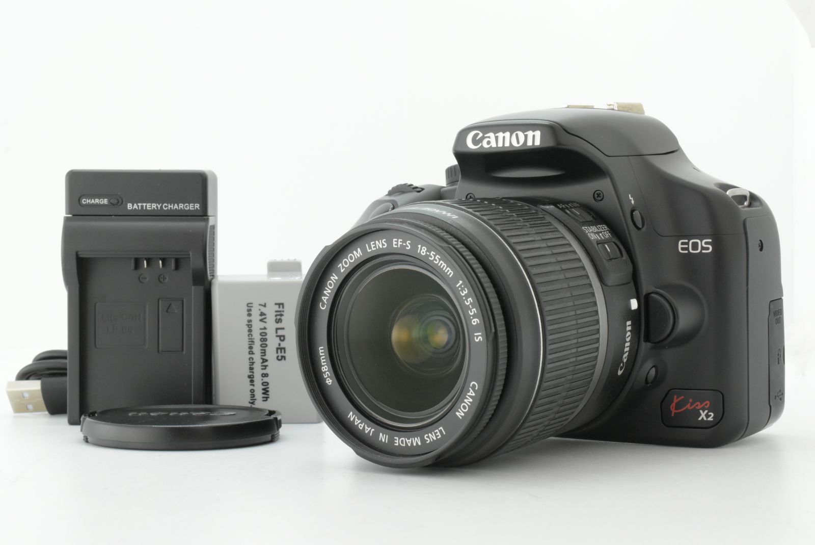 【美品 シャッターカウント 4130回】Canon EOS Kiss X2 DSLR EF-s 18-55mm F3.5-5.6 IS キヤノン デジタル一眼レフカメラ (EF-TN-JP2277)