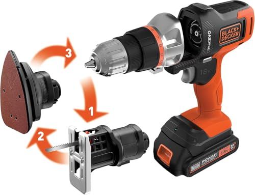ブラックアンドデッカー(BLACK＋DECKER) コードレス マルチツール 3in1 multievo EVO185B1 DIY 電動工具 穴あけ 締付工具 ドリルドライバー ジグソー サンダー 18V 2.0Ah ビット 11種 バッテリー 2個 専用ボッ