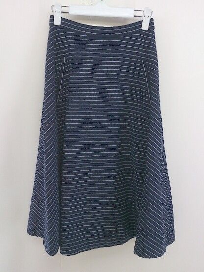 ◇ URBAN RESEARCH Sonny Label サニーレーベル ボーダー ミモレ フレア スカート サイズ36 ネイビー ホワイト レディース 【中古】 【1207040000536】