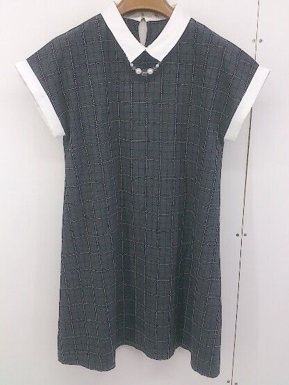 ◇ AS KNOW AS アズノゥアズ チェック フレンチスリーブ 膝丈 ワンピース グレー レディース 【中古】 【1207040001786】