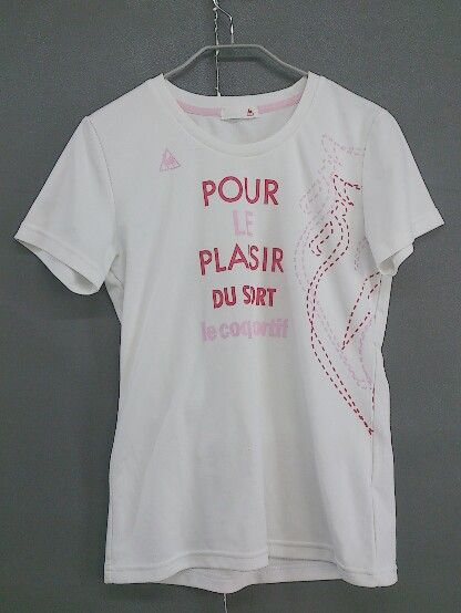 ◇ le coq sportif ルコック スポルティフ 半袖 Tシャツ カットソー サイズL ホワイト ピンク系 レディース 【中古】 【1207070001435】