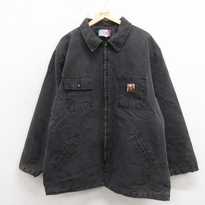 XL/古着 長袖 ジャケット メンズ 90年代 90s ダック地 大きいサイズ USA製 黒 内側キルティング【spe】 26apr17