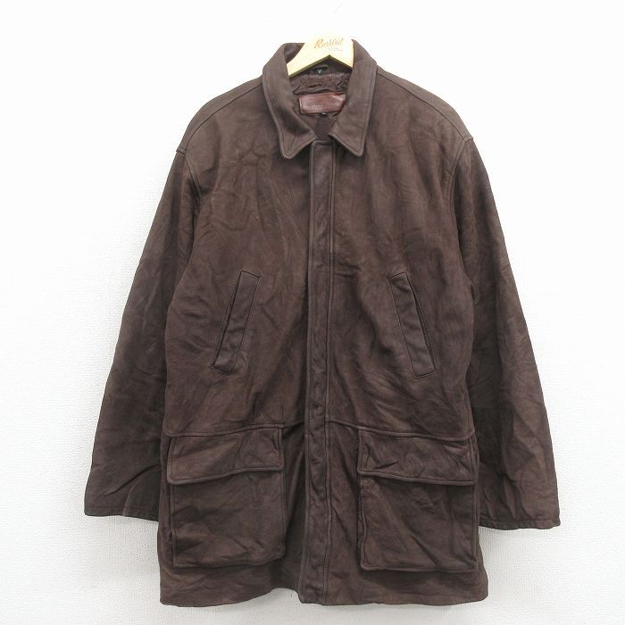 XL/古着 ブルックスブラザーズ 長袖 ブランド レザー ジャケット メンズ 大きいサイズ ロング丈 こげ茶【spe】 26apr17