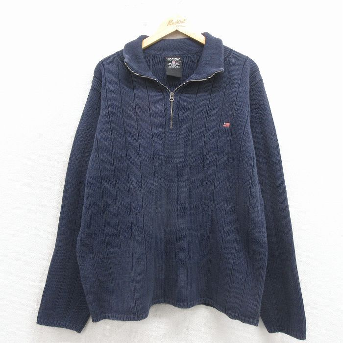XL/古着 ラルフローレン ポロジーンズ 長袖 ブランド ハーフジップ セーター メンズ ワンポイントロゴ コットン 紺【spe】 26apr17 5,614円