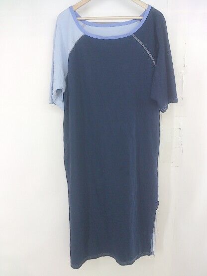 ◇ antiqua アンティカ バックスリット 半袖 膝下丈 ワンピース ネイビー グレー レディース 【中古】 【1208180002510】