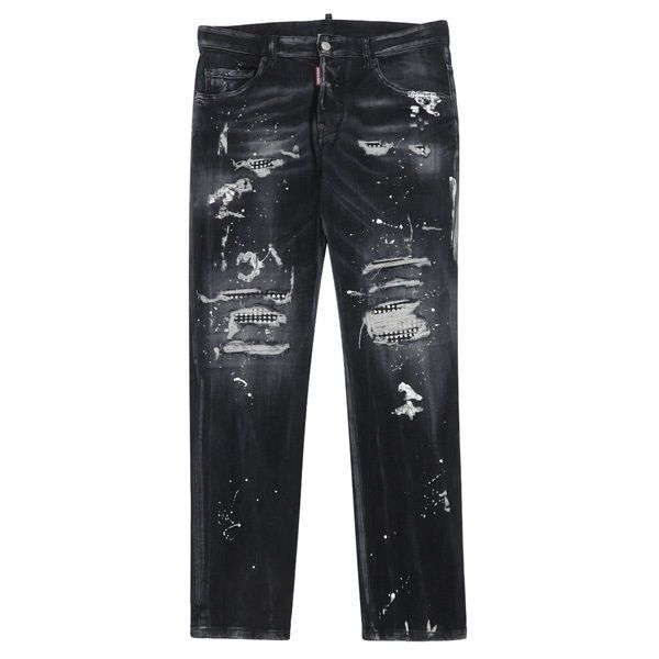 【極美品 メンズ46】DSQUARED2 ディースクエアード Skater Jean ラインストーン デニム パンツ ダメージ加工 シルバー ペンキ 47770