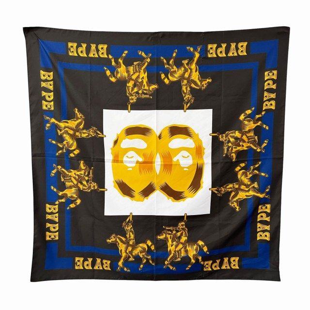 アベイシングエイプ A BATHING APE Double Ape Head Scarf ダブル エイプ ヘッド スカーフ 001GDH31027X 黒 ブラック ブランド古着ベクトル 中古●▲260514