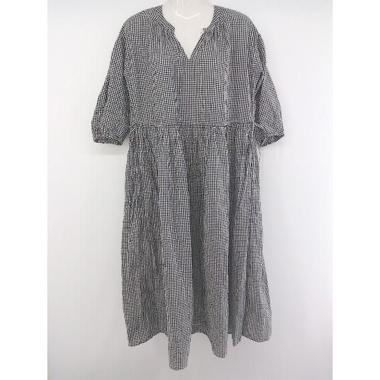 ◇ MARKET マーケット チェック 七分袖 膝下丈 ワンピース ブラック ホワイト レディース P 【中古】 【1208240005420】