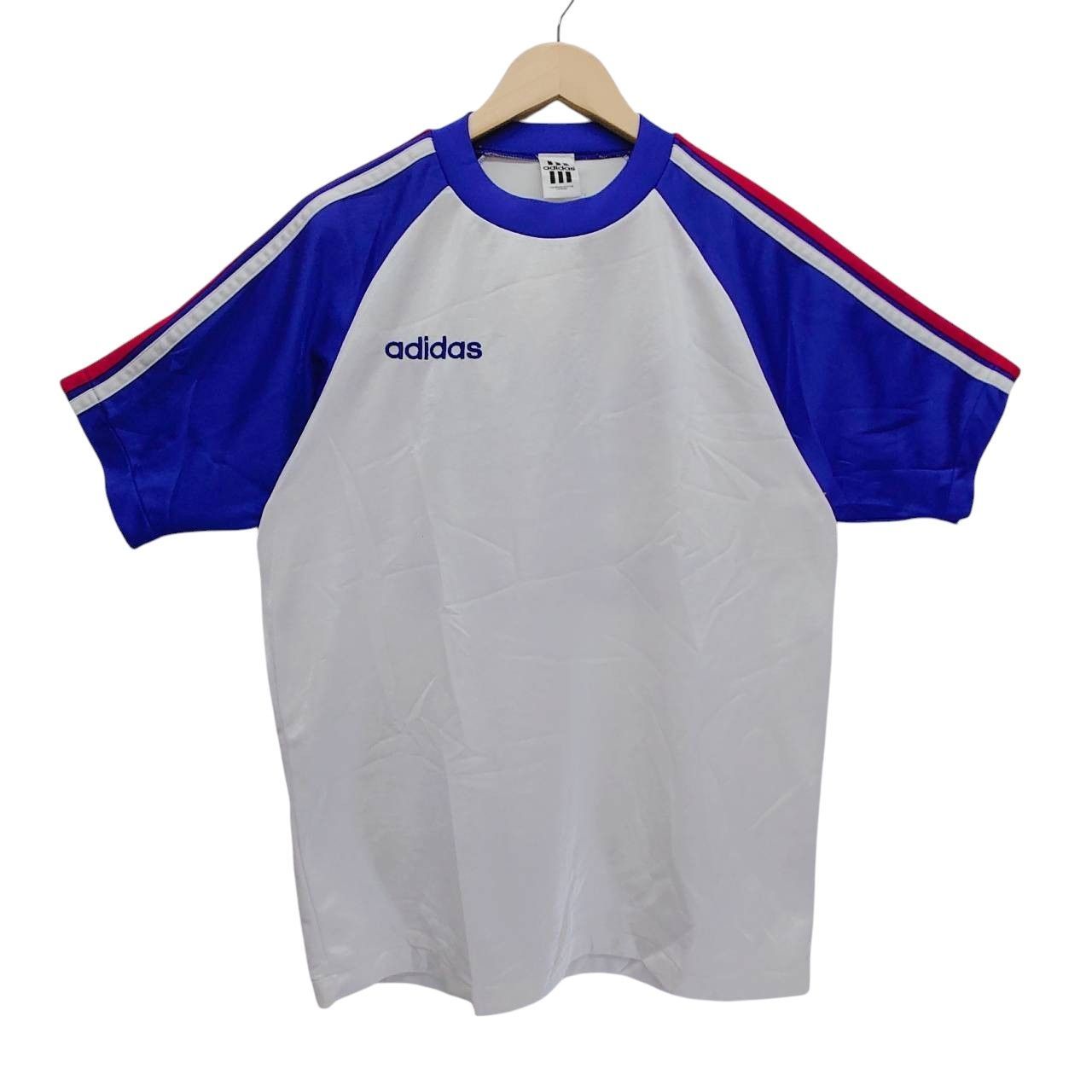 <デサント製> アディダス　Ｔシャツ　青　Ｏ　ゲームシャツ adidas アディダス デサント製 ゲームシャツ O-XO 白 青 赤