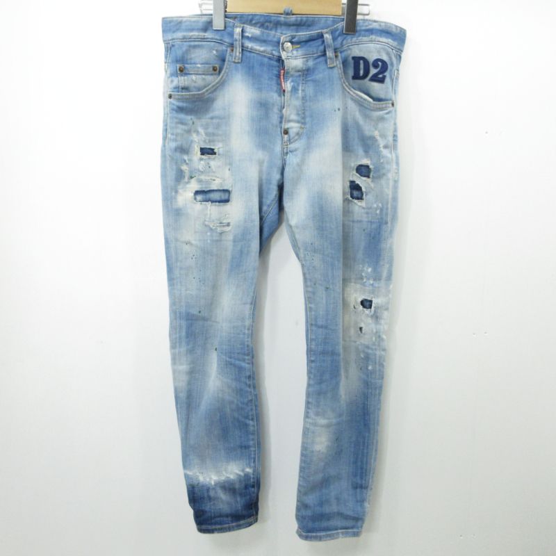 【三重本店】 中古 DSQUARED2 | ディースクエアード ボタンフライデニムパンツ LIGHT WASH 1 SKATER JEAN スケーター ジーンズ S74LB0851 ブルー サイズ：48 【108】