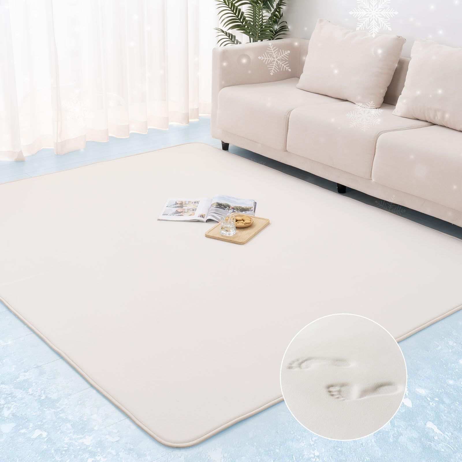 【新品】Vamcheer カーペット 接触冷感 夏用 ラグマット 低反発ラグ ひんやり 185x185cm 約2畳 10mmウレタン入り 厚手 冷感ラグ ひんやりカーペット Q-MAX値0.4 抗菌防臭 防音 滑り止め付き アイボリー aa02e920