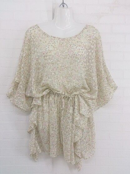◇ LITTLE NEW YORK リトルニューヨーク 総柄 シフォン フレンチスリーブ ミニ ワンピース サイズF ベージュ レディース P 【1208240008766】