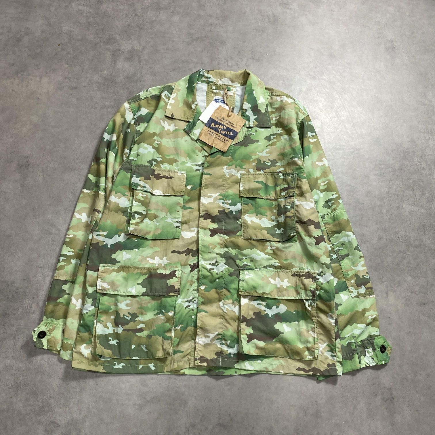 GQ5502◇ARMY TWILL : CAMO PRINT BDU JACKET◇L◇オリーブ系 アーミーツイル カモ 迷彩 シャツ ジャケット 参考定価¥19.800-