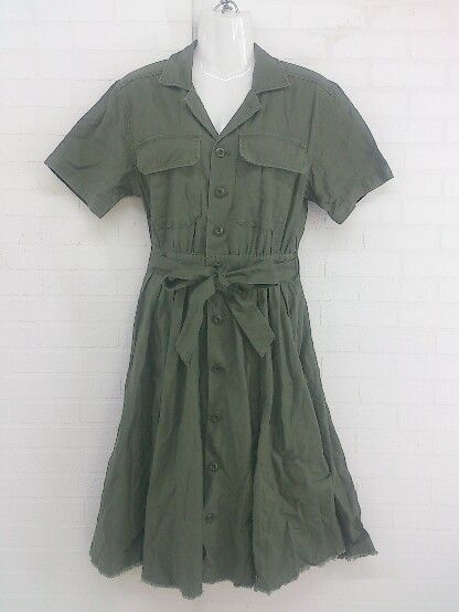 ◇ ◎ AZUL BY MOUSSY アズールバイマウジー ミリタリー系 半袖 膝下丈 ワンピース サイズM カーキ レディース P 【中古】 【1208260006872】
