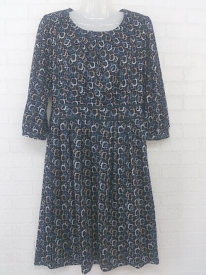 ◇ Style com スタイルコム 総柄 八分袖 膝丈 ワンピース サイズ9 ブラック ホワイト マルチ レディース P 【中古】 【1208260012095】