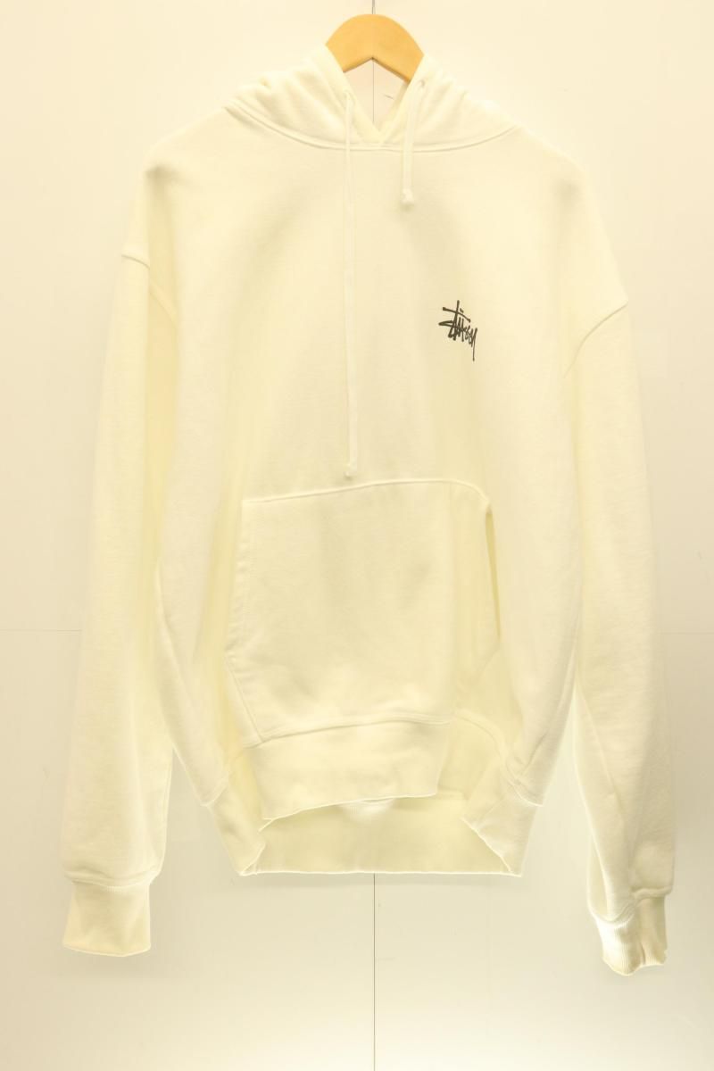 【中古】 STUSSY メンズパーカー L BASIC HOODIE STUSSY L 白 ホワイト ロゴ