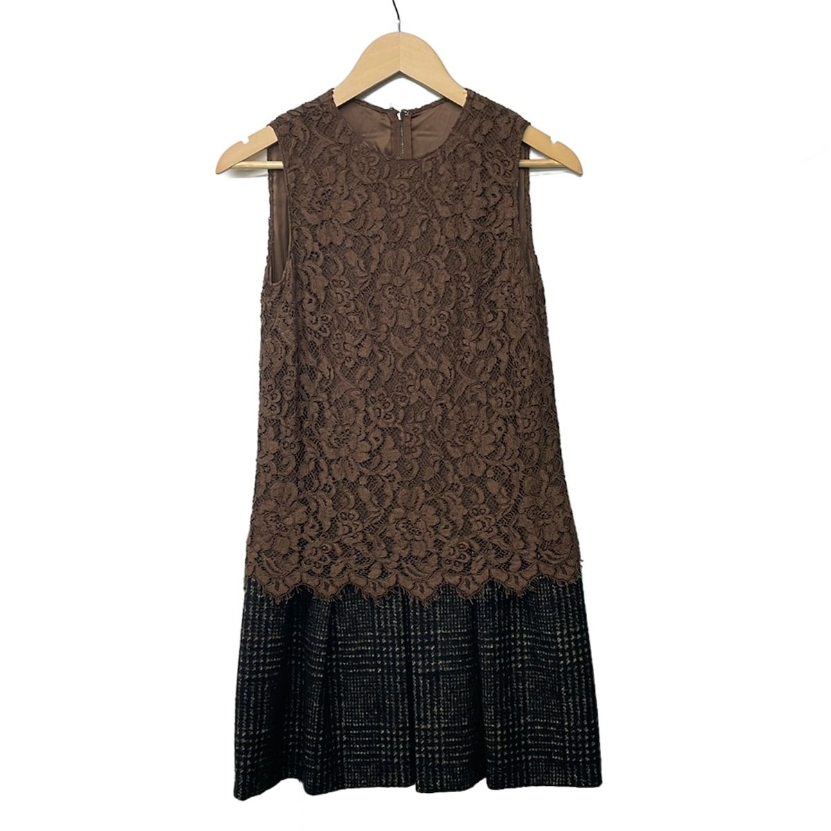 DOLCE&GABBANA(ドルチェアンドガッバーナ) ワンピース サイズ38 S レディース - ダークブラウン×黒×グレー ノースリーブ/ミニ/レース