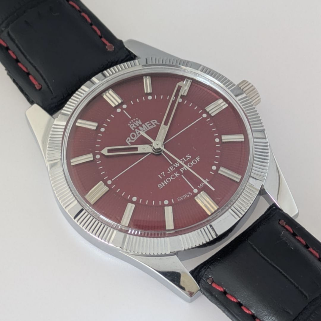 OH済・稼働品】ROAMER ローマー 手巻き 80s ヴィンテージ☆赤文字盤