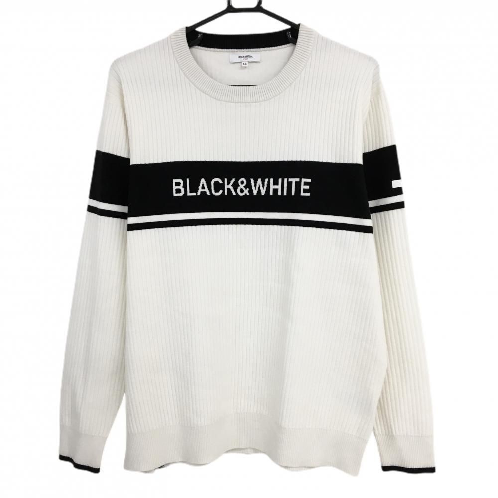 新品 Black&White ゴルフ セーター 美品】ブラックアンドホワイト セーター 白×黒 胸ロゴ ニット メンズ