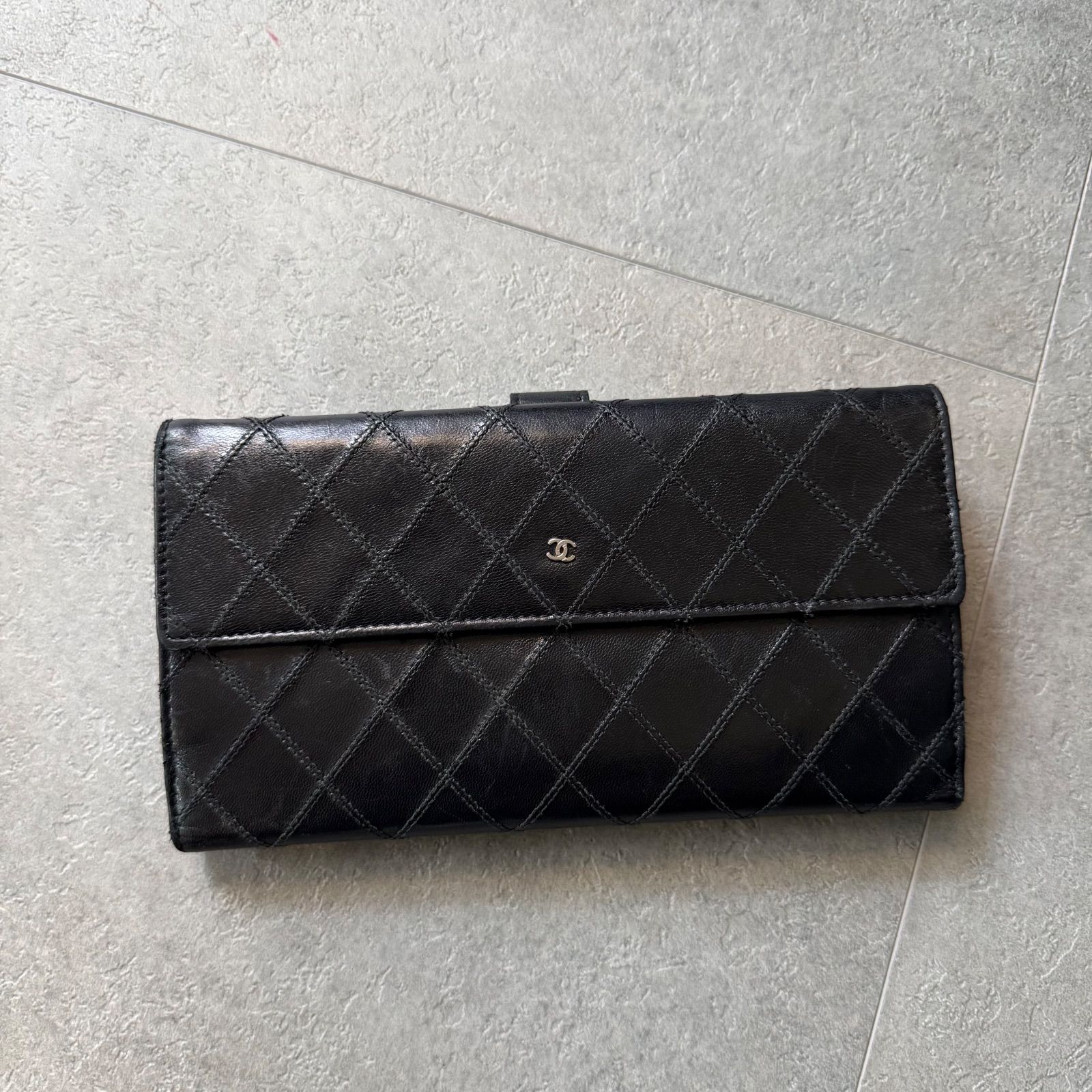 美品 CHANEL シャネル ビコローレ 二つ折り長財布 レザー Wホック 