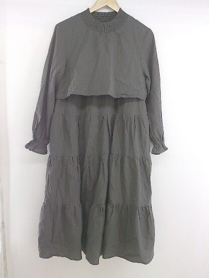◇ w closet ダブルクローゼット ティアード シャーリング 長袖 膝下丈 ワンピース サイズM グレー系 レディース P 【中古】 【1208290001083】
