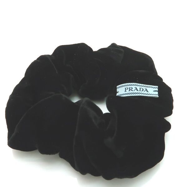 PRADA シュシュ ベルベット 1F015 トライアングルロゴ 三角プレート 黒