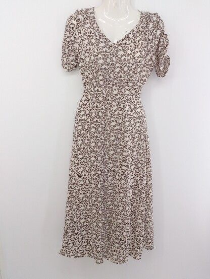 ◇ GRL グレイル 総柄 レースアップ 半袖 ロング ワンピース サイズS ホワイト グレー レディース P 【中古】 【1208300000730】