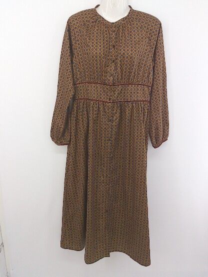 ◇ Melan Cleuge メランクルージュ 総柄 長袖 ロング ワンピース サイズL ブラウン レディース P 【中古】 【1208300000587】