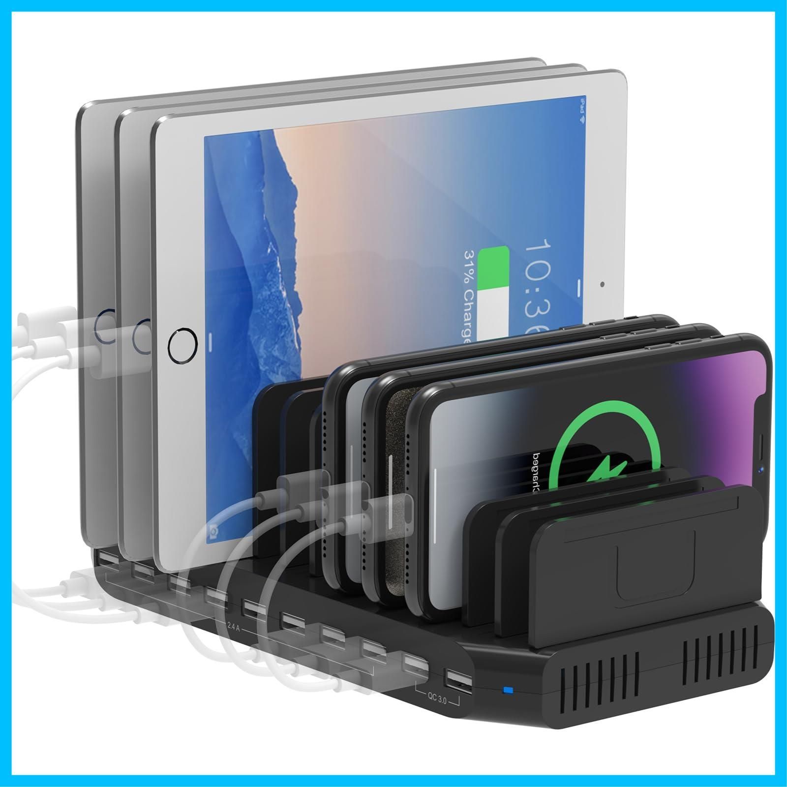 【数量限定】Android/iPhone/iPad/kindle/タブレット/PSP対応 間隔調整可能 仕切り板 充電収納ステーション PSE認証済 -充電ケーブルは含まれていません 5-8台同時充電 2.4A 5V 60W Aポート*10 USB USB充電