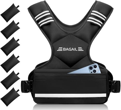 BAGAIL ウェイトベスト調節式加重ベスト2-5KG / 5-10KG / 10-15KG 男女兼用6種の加重パッド付き 大容量ポケット搭載 前後の重量が等しい 砂漏れを防ぐ 快適の装着感 通気性 夜間安全反射ベルト 負荷運動 筋トレ 自重 4d454877