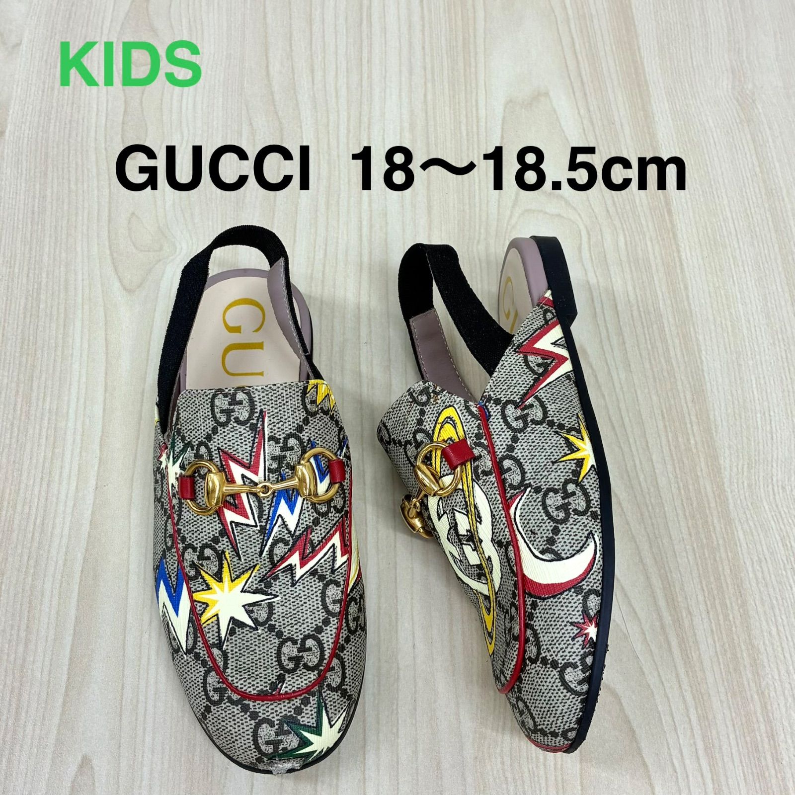 【グッチ GUCCI】キッズ GGキャンバス×グラフィック柄 スリッポン バックストラップシューズ　EUR28 18〜18.5cm
