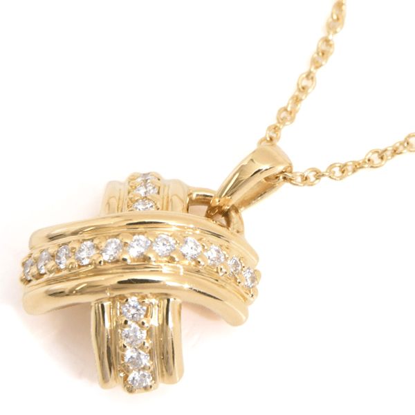 ティファニー ネックレス レディース シグネチャー クロス ダイヤ ネックレス ゴールド TIFFANY 750YG 中古