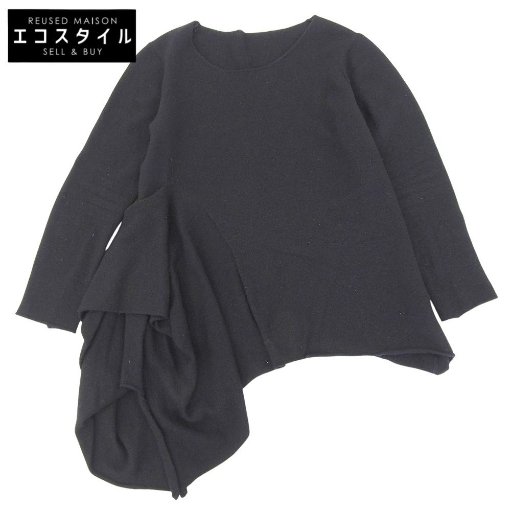 Yohji Yamamoto FEMME　ヨウジヤマモトファム　アシンメトリー ロングスリーブ プルオーバー ニット トップス メンズ ブラック 2　2