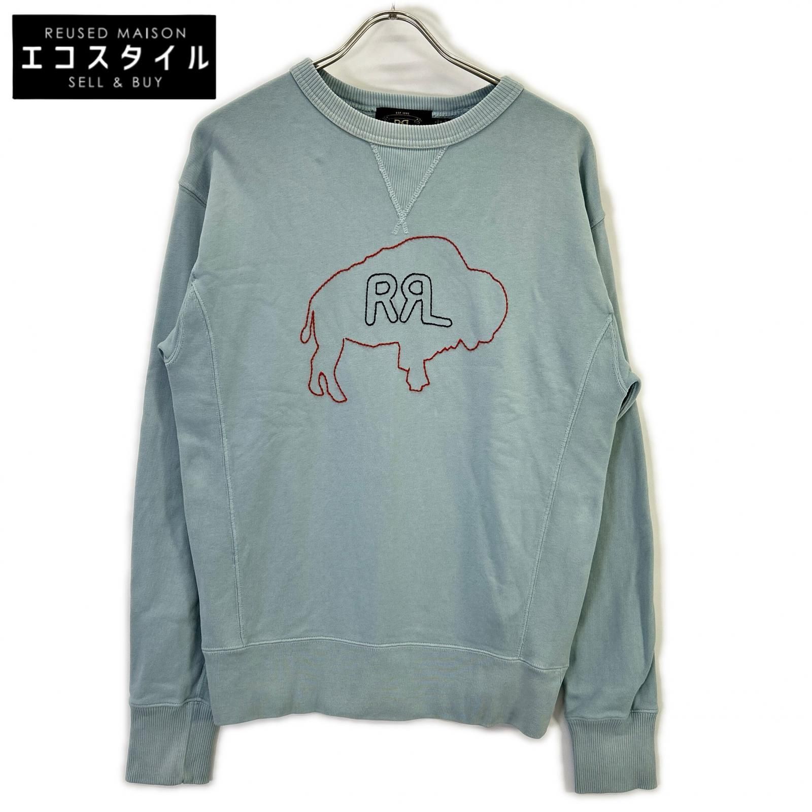 RRL ダブルアールエル 782858269001 ブルー ガーメントダイフェード バイソンロゴ刺繍 DOUBLE V SWEAT SHIRT/スウェットプルオーバー S