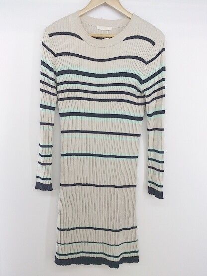 ◇ who's who Chico フーズフーチコ ボーダー 長袖 ロング ニット ワンピース サイズF グレージュ レディース P 【中古】 【1208310004209】