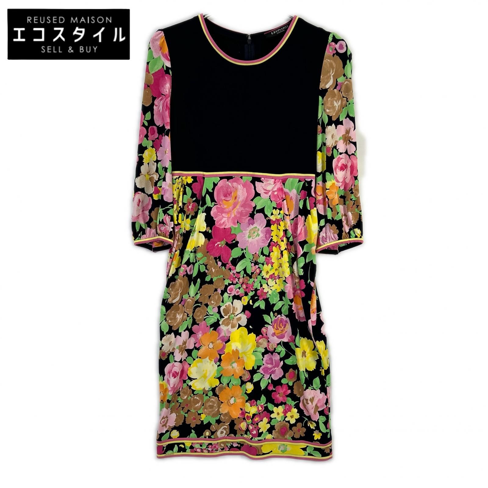 LEONARD レオナール 0370314 花柄 ドレスワンピース 38