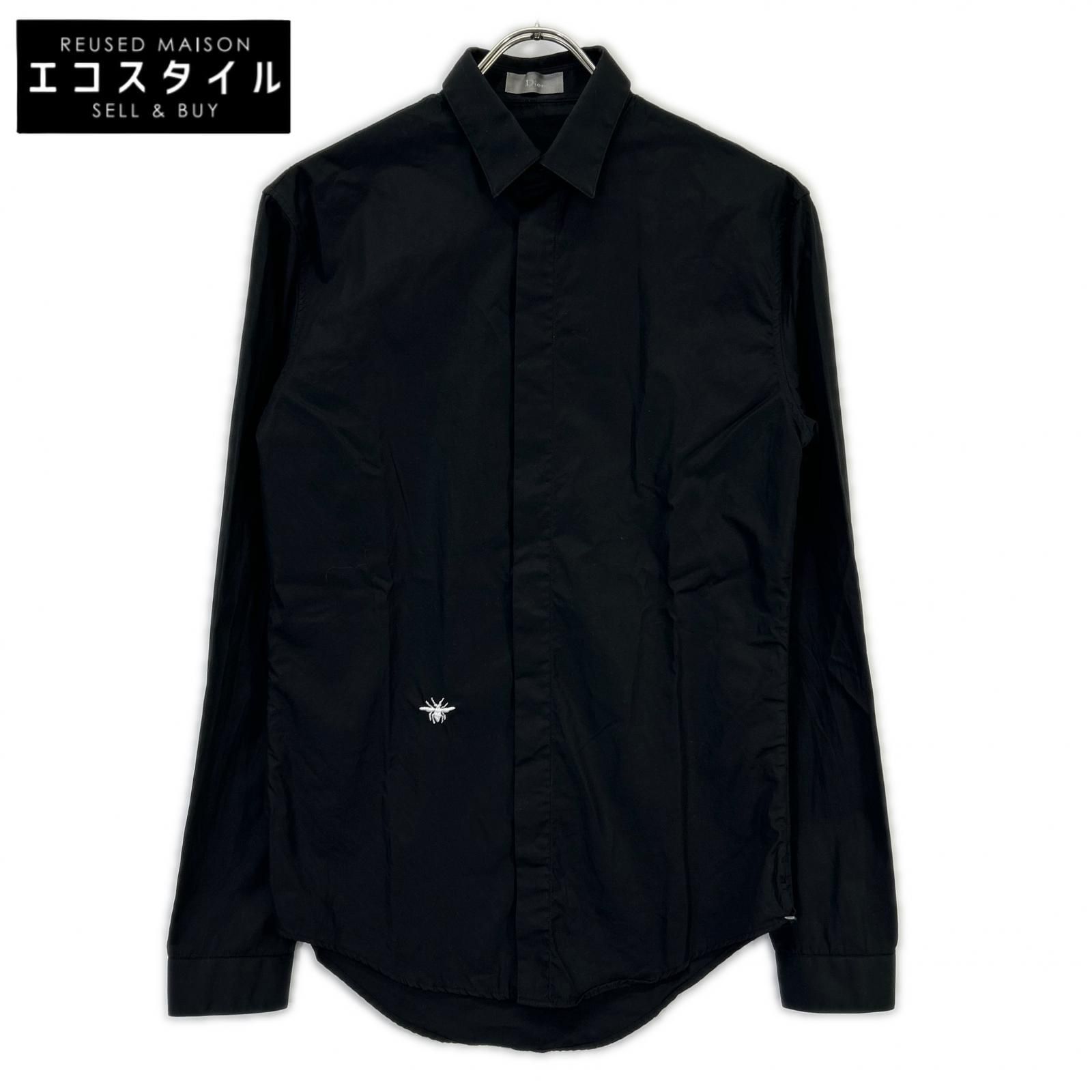 Dior HOMME ディオールオム エディ期 6HH1054699 06AW ブラック ビー刺繍 比翼仕立て ドレスシャツ 37