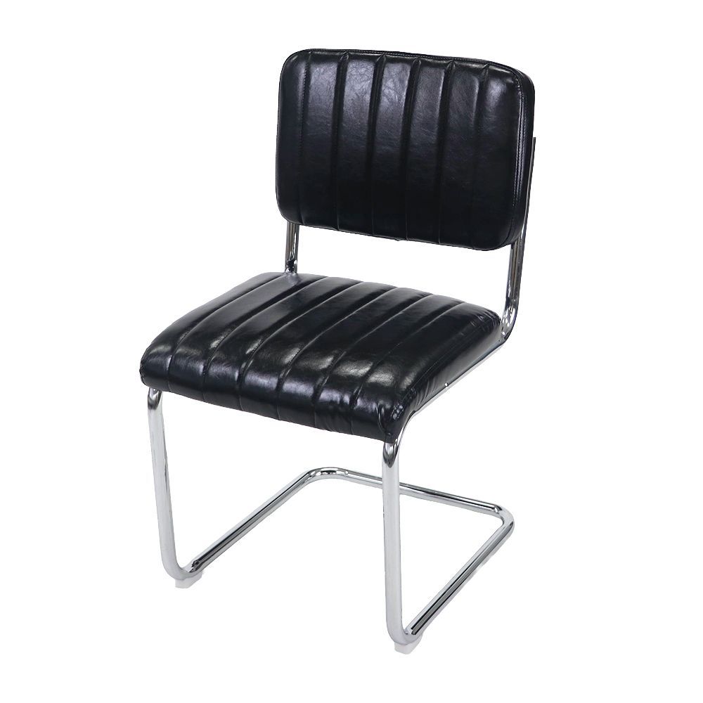 カンティレバーチェア カンチレバーチェア ダイニングチェア チェスカチェア レザー スチール脚 1脚 北欧 シンプル モダン アジアン インテリア おしゃれ 組立 椅子 イス チェア 木製 dchd88 (1, ブラック, ストライプ柄PUレザー×肘掛なし)