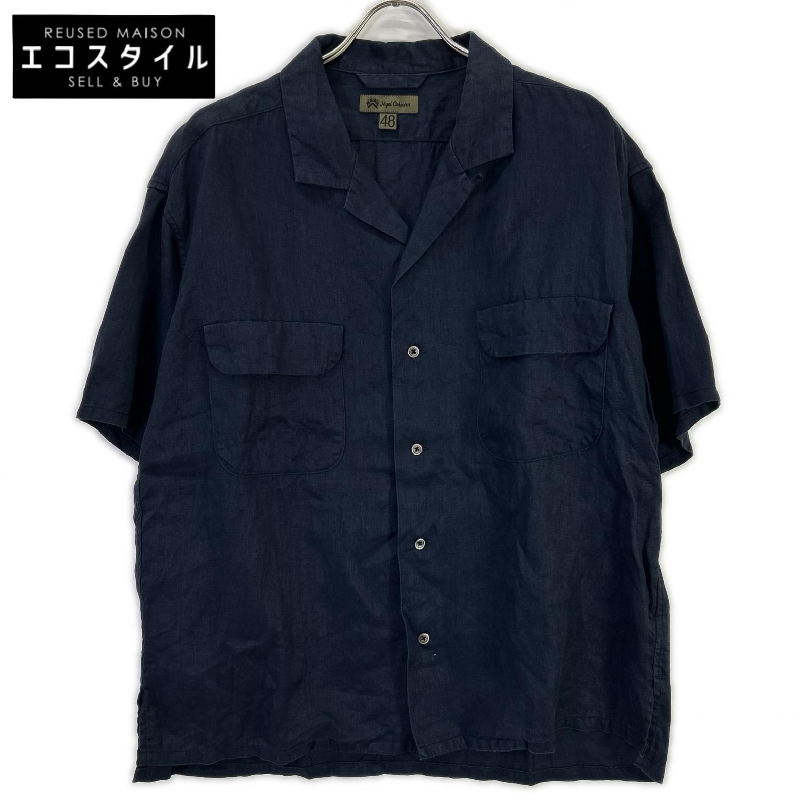 NIGEL CABOURN　ナイジェルケーボン　8044-00-11000 ネイビー LINEN TWILL OPEN COLLAR SHIRT　48
