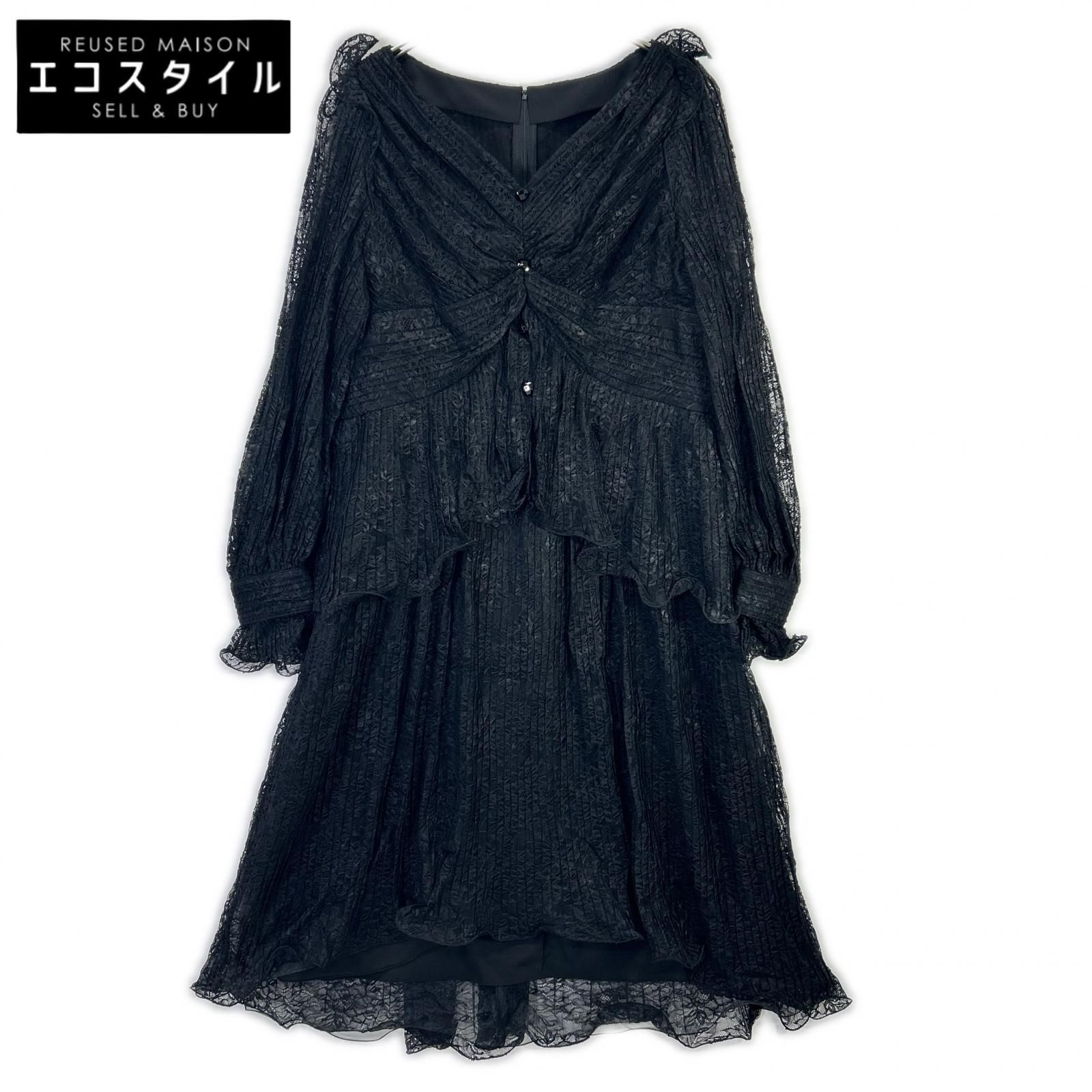 TAE ASHIDA　タエアシダ　ブラック レース ロングスリーブ フリルワンピース　11