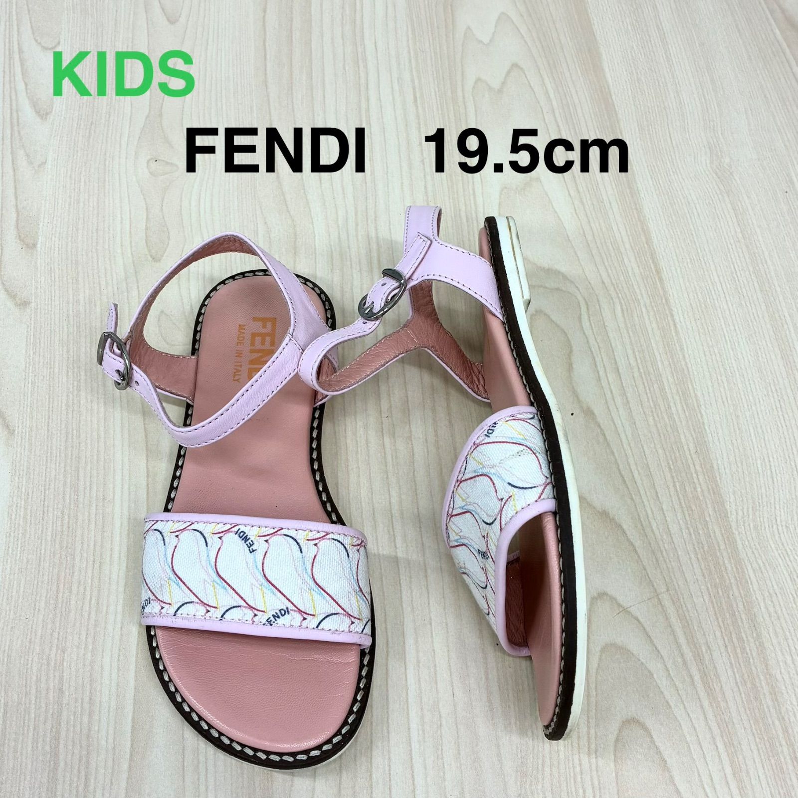 【フェンディ FENDI】キッズ ストラップシューズ ストラップサンダル キャンバス×レザー EUR32 19.5cm