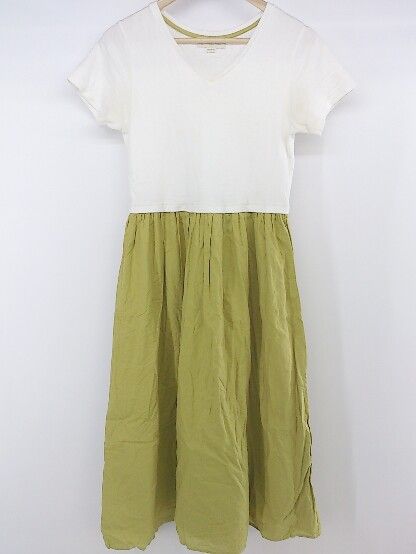 ◇ B:MING by BEAMS ドッキング 半袖 膝下丈 ワンピース サイズONE ホワイト イエロー系 レディース P 【1209020002929】
