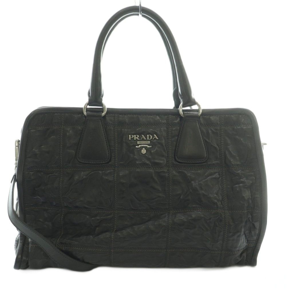 プラダ PRADA NAPPA ANTIQUE ナッパアンティーク ダブルステッチ 2WAY ハンドバッグ ショルダー レザー ロゴ 黒 ブラック BN2217 /BB ■OH ■SH
