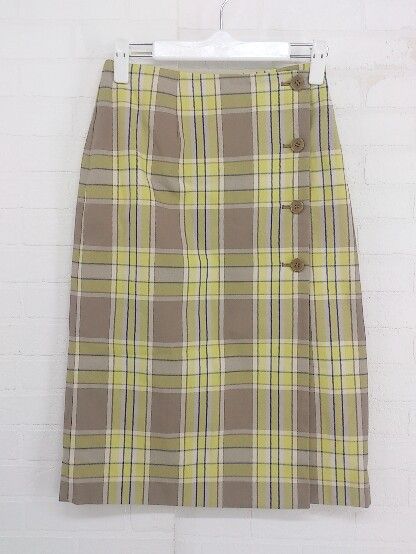 ◇ NATURAL BEAUTY BASIC チェック 膝下丈 タイト スカート サイズS イエロー ベージュ レディース P 【中古】 【1209050001497】